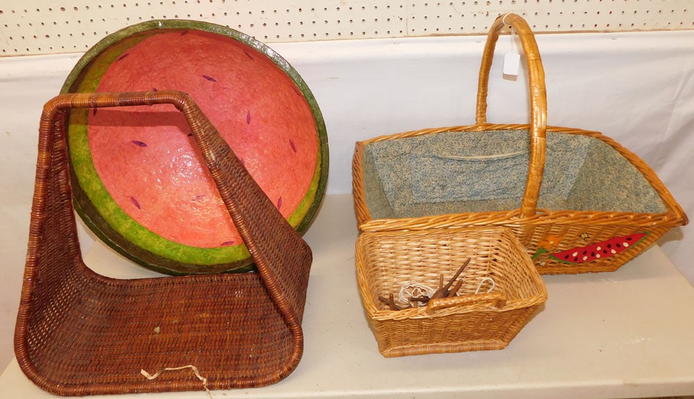 Wicker Baskets & Paper Mache Watermelon Bowl (1 of 5)