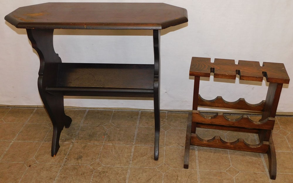Pine Stand & Wine Rack: Pine Stand & Wine Rack. 28 1/2" W 13 1/4" D 25 1/4" H "ALL DESCRIPTIONS AND ANY CONDITION STATEMENT GIVEN BY LANGSTON AUCTION GALLERY ARE STRICTLY OPINIONS AND LANGSTON'S SHALL HAVE NO RESPONSIBILITY 