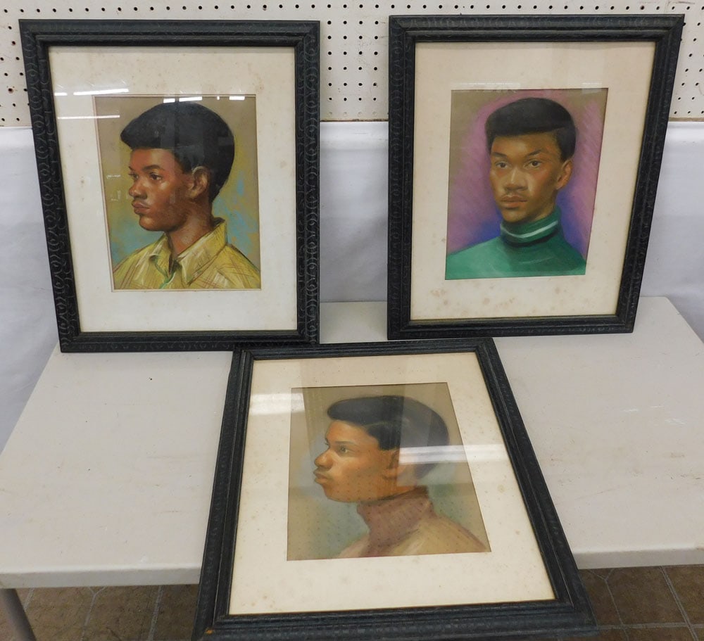 Three Pastel Portraits: Three Pastel Portraits. 19" X 22 1/2" "ALL DESCRIPTIONS AND ANY CONDITION STATEMENT GIVEN BY LANGSTON AUCTION GALLERY ARE STRICTLY OPINIONS AND LANGSTON'S SHALL HAVE NO RESPONSIBILITY FOR ERRORS OR OM