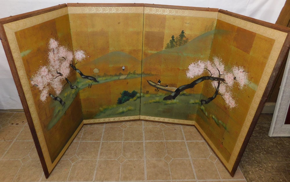 Four Panel Oriental Watercolor Screen (1 of 8)