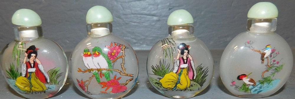 Lot Four Oriental Reverse Painted Snuff Bottles (1 of 2)