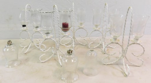 Lot of Painted Metal & Glass Shade Sconces