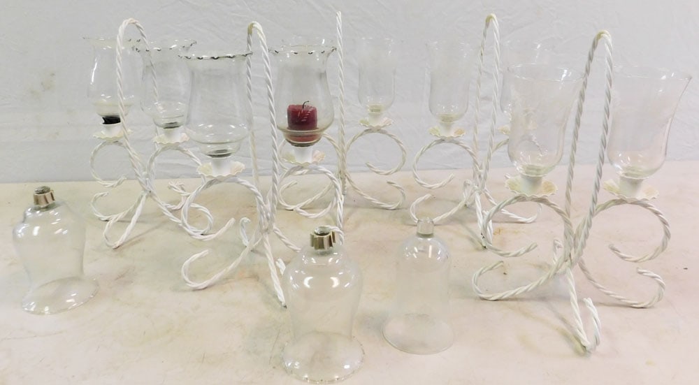 Lot of Painted Metal & Glass Shade Sconces: Lot of Painted Metal & Glass Shade Sconces. ALL DESCRIPTIONS AND ANY CONDITION STATEMENT GIVEN BY LANGSTON AUCTION GALLERY ARE STRICTLY OPINIONS AND LANGSTON'S SHALL HAVE NO RESPONSIBILITY FOR ERRORS 