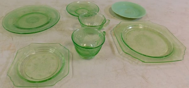 Lot of Mixed Green Depression Glass