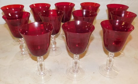 Lot of Ruby Clear Stem Water Goblets
