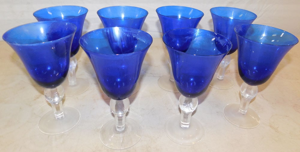 Lot of Cobalt Clear Stem Water Goblets (1 of 3)