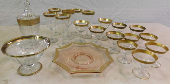 Lot of Gold Rim Stemware & Glass Items
