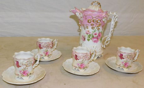 Lot of Hand Painted Porcelain Chocolate Set