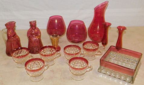 Lot of Kings Crown, Fostoria, & Cranberry Colored Glass