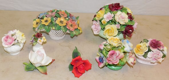 Lot of Staffordshire, Lefton, & Italian Porcelain Flowers & Flower Arrangements