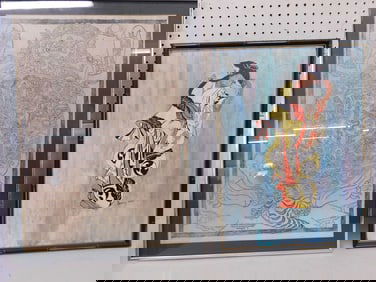 Framed Oriental Oil on Board & Framed Oriental Watercolor on Rice Paper