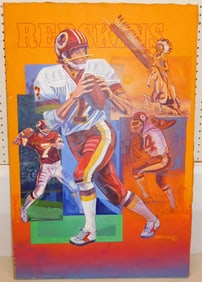 Framed Oil on Canvas of Redskins Football Signed Sexton 83
