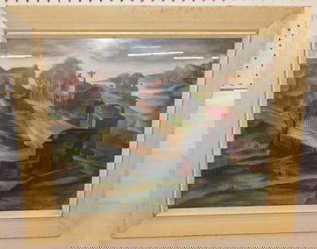 Framed Pastel Village Scene