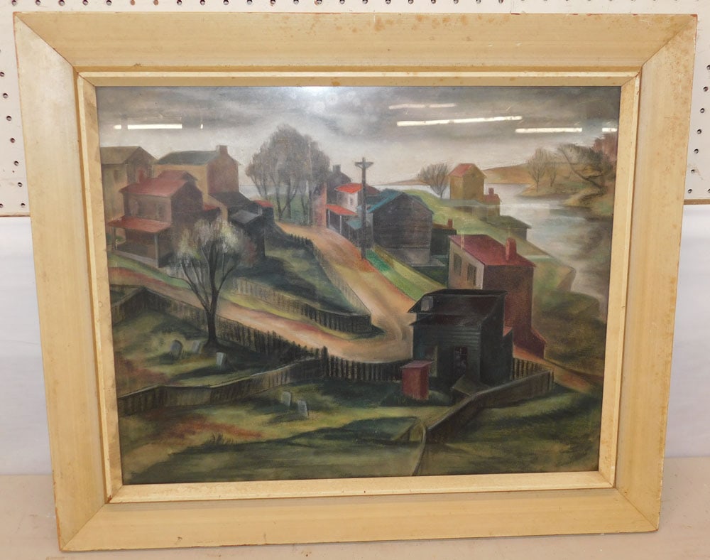 Framed Pastel Village Scene: Framed Pastel Village Scene . 29 1/4" x 24 3/4" ALL DESCRIPTIONS AND ANY CONDITION STATEMENT GIVEN BY LANGSTON AUCTION GALLERY ARE STRICTLY OPINIONS AND LANGSTON'S SHALL HAVE NO RESPONSIBILITY FOR ERR