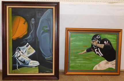 Framed Oil on Canvas Playing Football Signed & Framed Oil on Canvas Signed