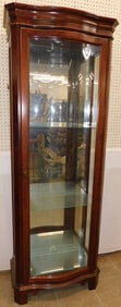 Cherry Lighted Bow Front Curio Cabinet