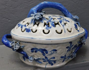 Oriental Porcelain Blue & White Open Work Covered Tureen