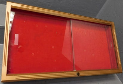 Painted Wood Wall Cabinet with Sliding Glass Doors