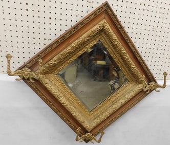 Antique Oak Hat Rack with Mirror