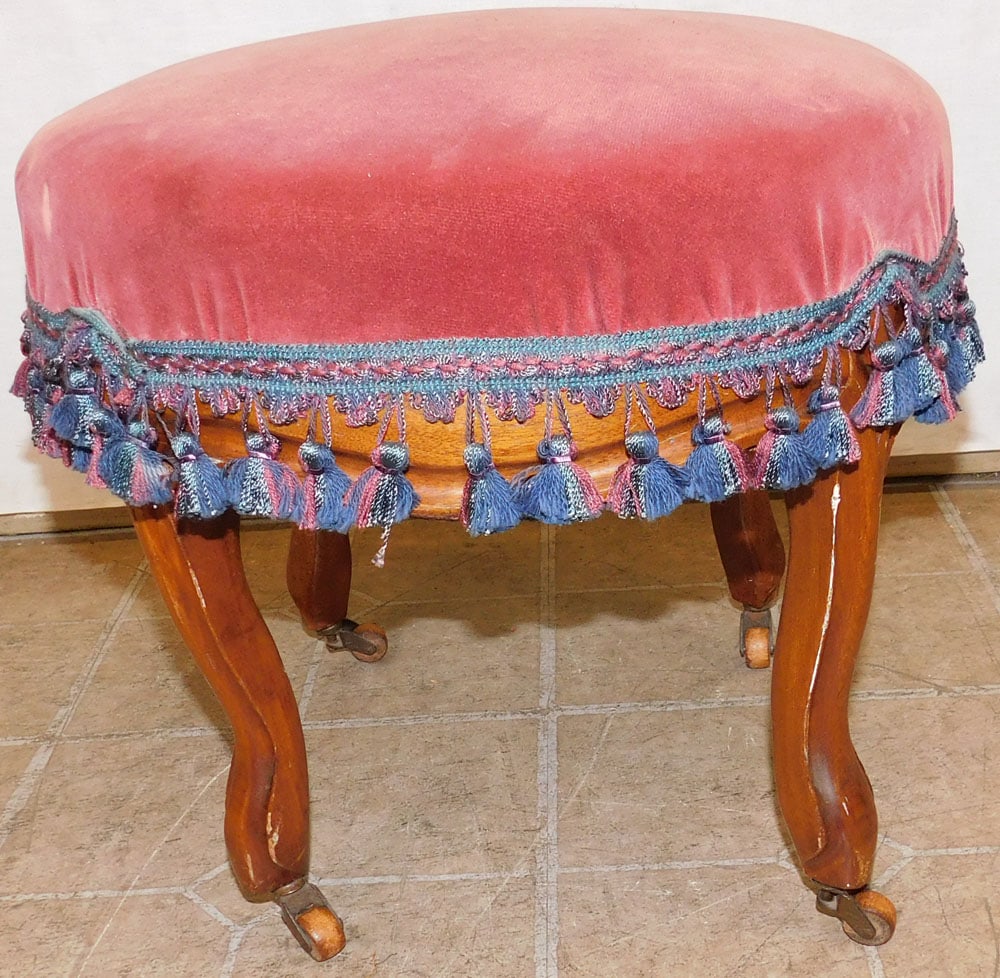Antique Walnut Upholstered Top Stool (1 of 3)