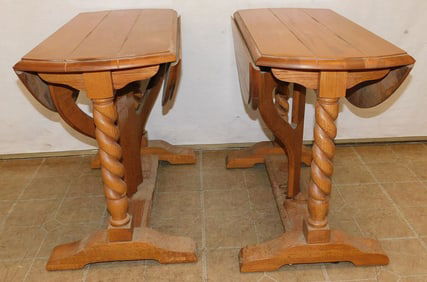 2 Oak Barley Twist Drop-Leaf Tables