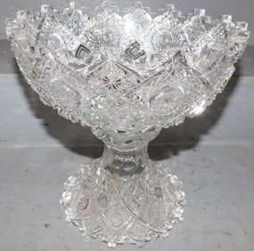 Victorian Brilliant Cut Glass Punch Bowl on Stand, (Large Chip on Base)