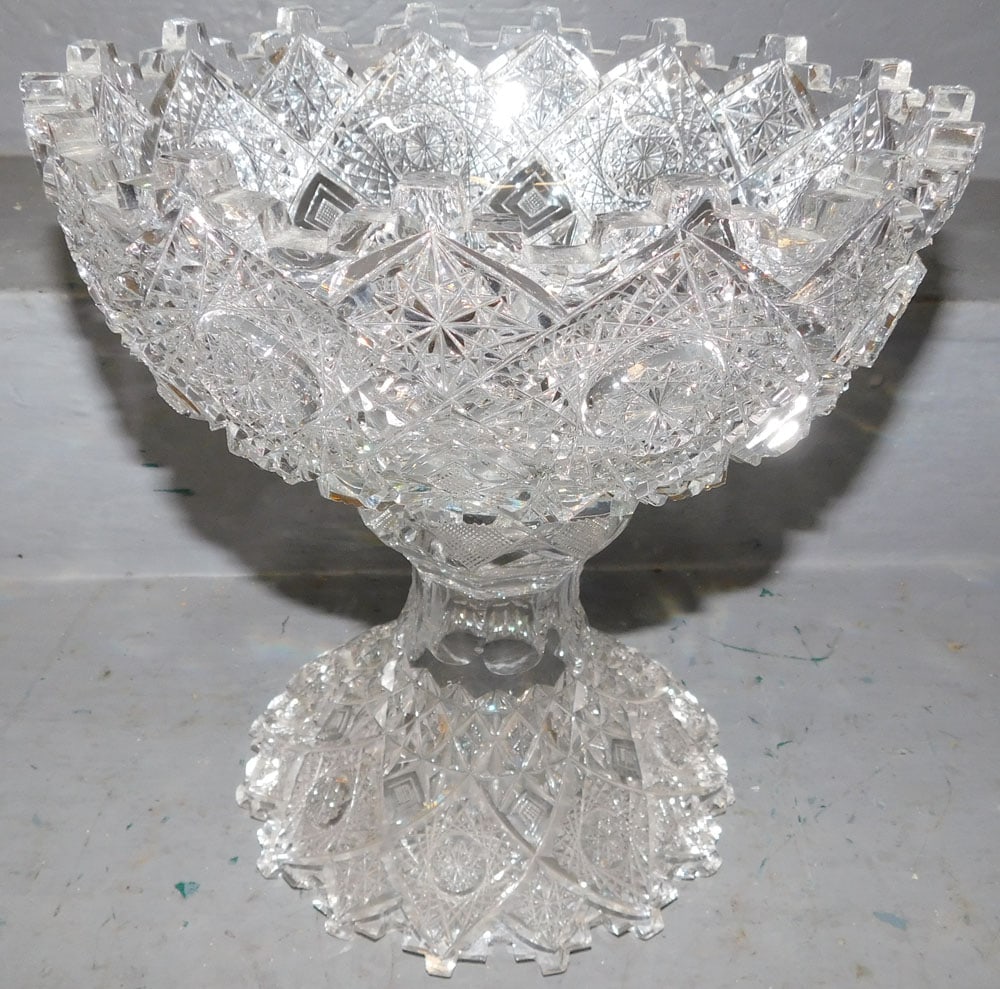 Victorian Brilliant Cut Glass Punch Bowl on Stand, (Large Chip on Base) (1 of 3)