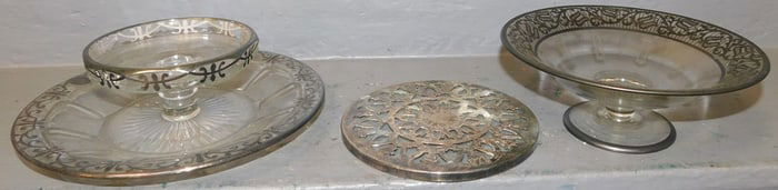 3 Silver Overlaid Glass Items