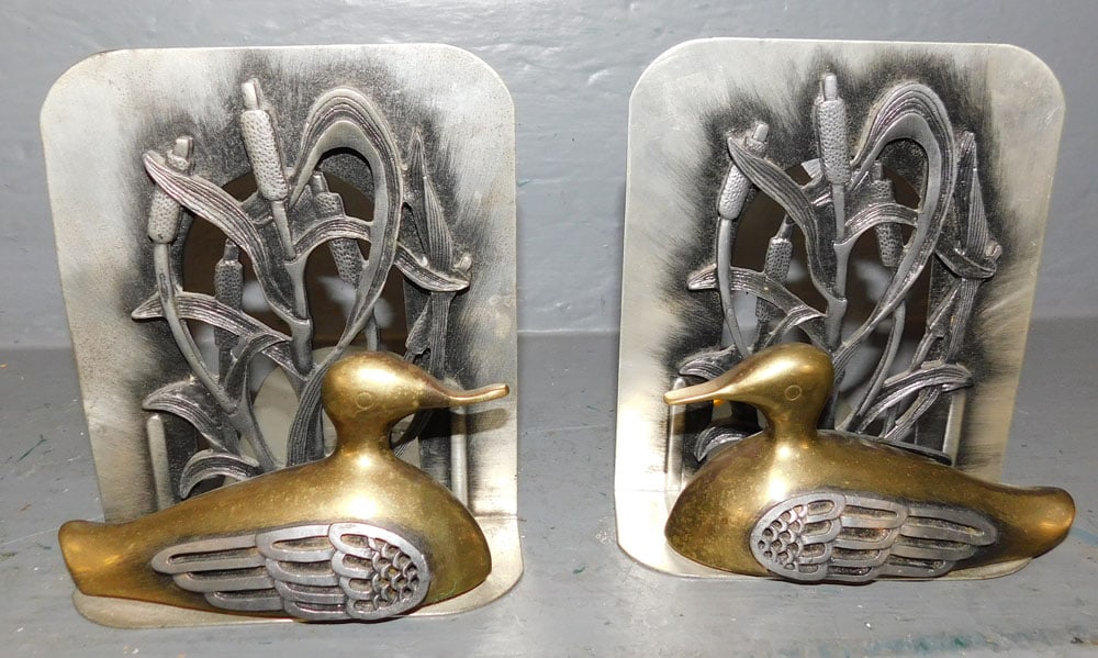 Pair of Pewter & Brass Duck Bookends by Metzke (1 of 3)