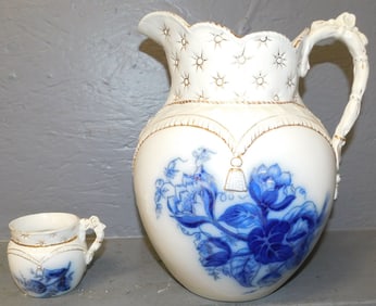 Blue & White Porcelain Pitcher & Mug