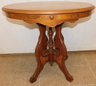 Walnut Victorian Oval Lamp Table