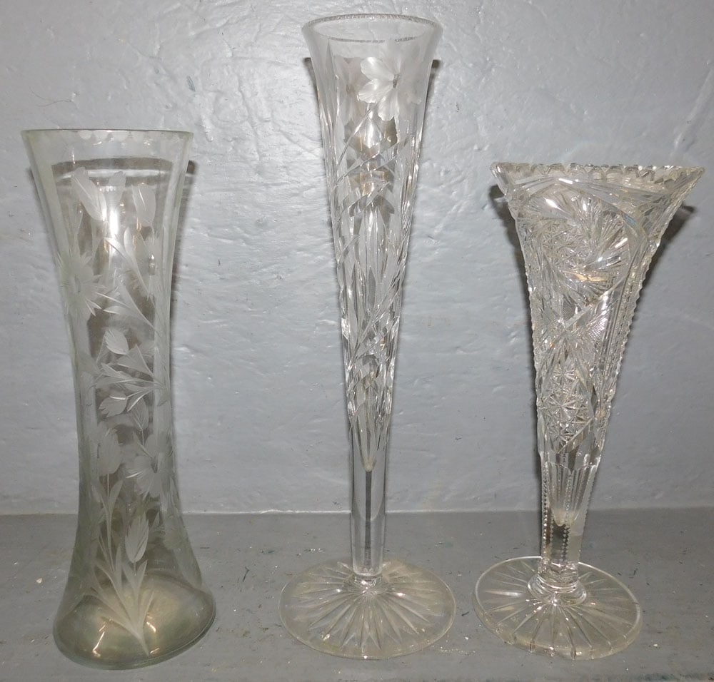 3 Cut Glass Flower Vases (1 of 4)