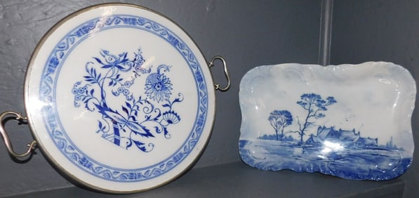 2 Pieces of Antique Blue & White Porcelain, (Tray As Is)