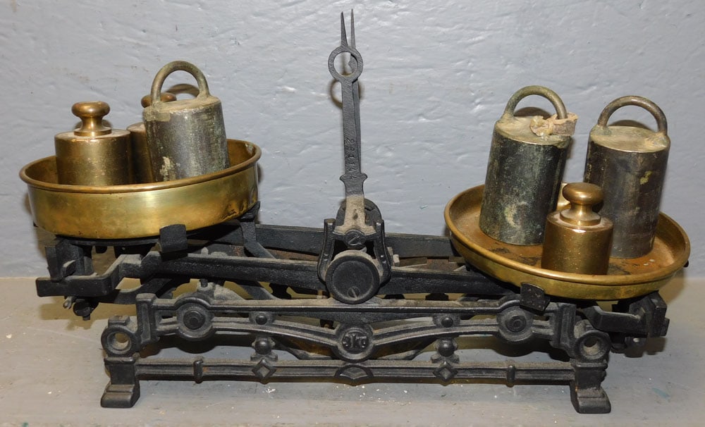 Antique Brass & Iron Scale with Weights (1 of 5)