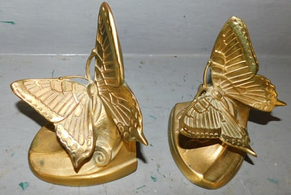 Pair of Gilded Metal Butterfly Bookends by T M Craftsman