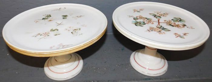 2 Hand Painted Bristol Glass Cake Stands