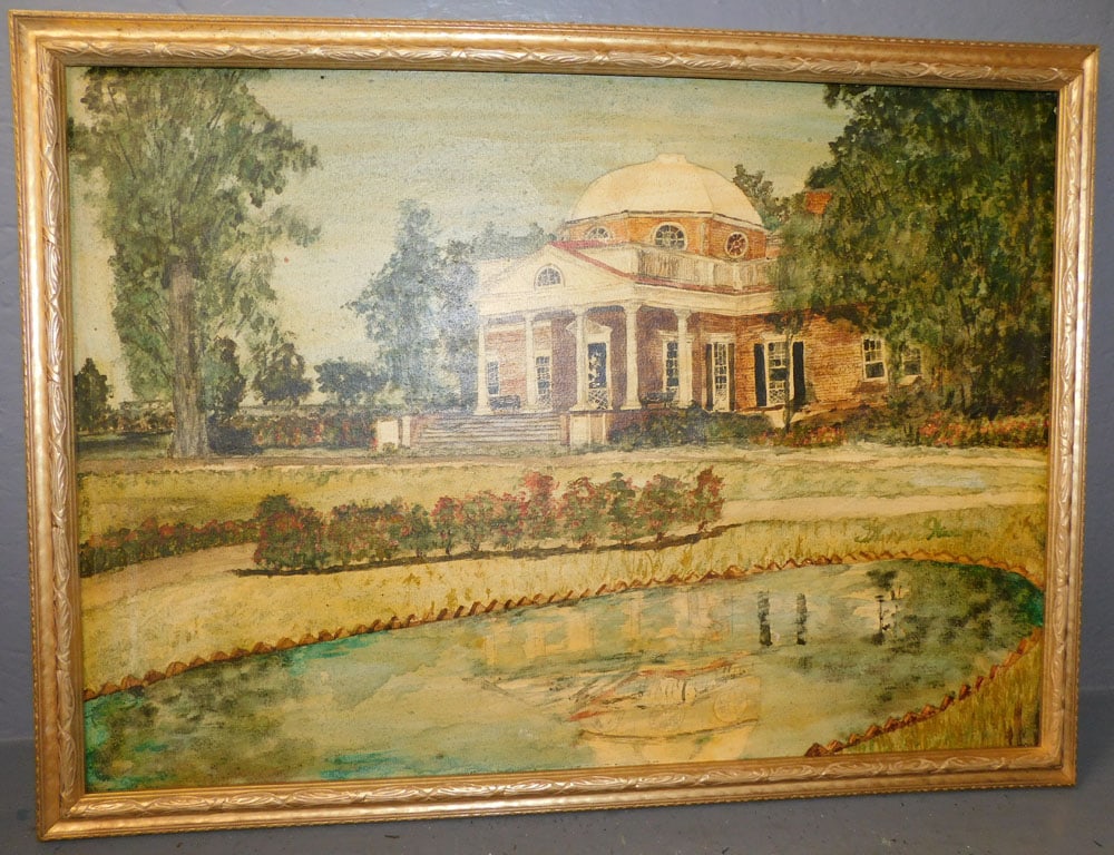 Watercolor Laid on Canvas, (Home of Thomas Jefferson, Charlottesville, VA) (1 of 5)