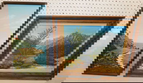 2 Framed Oil on Canvas of a Lighthouse & Lake/Mountain Scene, (Both Signed)