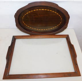 2 Mahogany Serving Trays, (1 Inlaid)