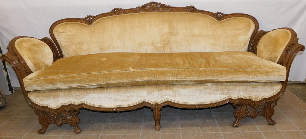 Carved Walnut French Style Sofa with Swan Motif (1 of 10)