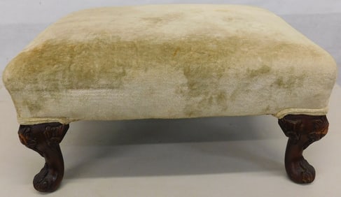 Carved Mahogany & Upholstered Top Footstool
