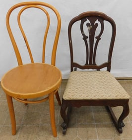 Antique Walnut Rocker & Bentwood Side Chair