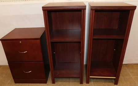 Pair of Shelves & Cherry 2 Drawer Filing Cabinet