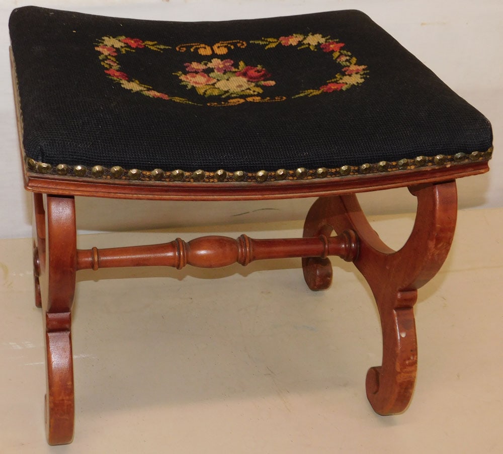 Mahogany Needlepoint Top Stool (1 of 3)