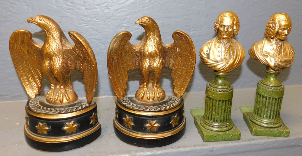 2 Pair of Gilded Bookends: 2 Pair of Gilded Bookends. Up to: 8 1/2" H ALL DESCRIPTIONS AND ANY CONDITION STATEMENT GIVEN BY LANGSTON AUCTION GALLERY ARE STRICTLY OPINIONS AND LANGSTON'S SHALL HAVE NO RESPONSIBILITY FOR ERRORS O