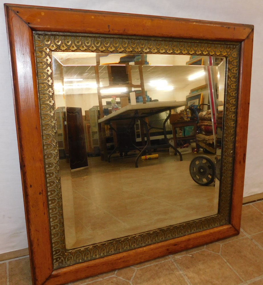Antique Oak Framed Mirror (1 of 3)