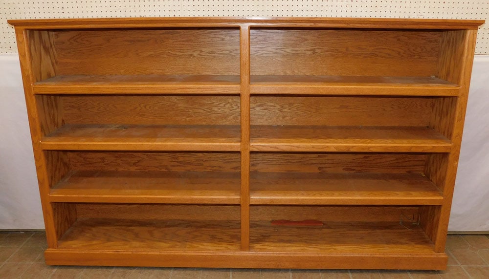 Oak Shelf: Oak Shelf. 81 1/4" W 13 1/4" D 49" H ALL DESCRIPTIONS AND ANY CONDITION STATEMENT GIVEN BY LANGSTON AUCTION GALLERY ARE STRICTLY OPINIONS AND LANGSTON'S SHALL HAVE NO RESPONSIBILITY FOR ERRORS OR OMIS