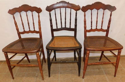 3 Antique Cane Seat Chairs