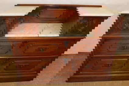 Walnut Victorian Marble Top Chest
