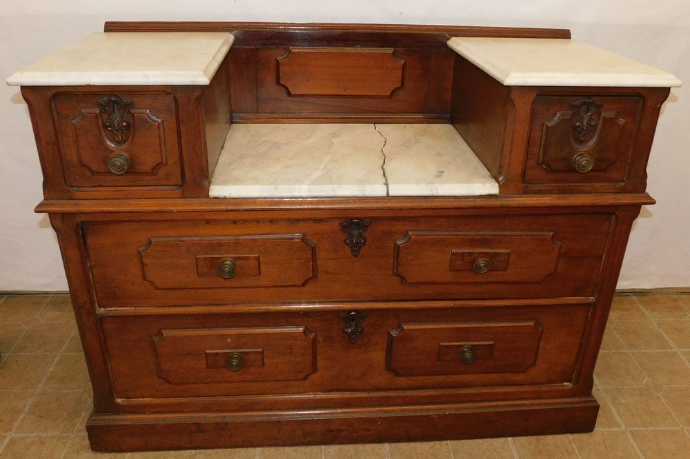 Walnut Victorian Marble Top Chest (1 of 3)